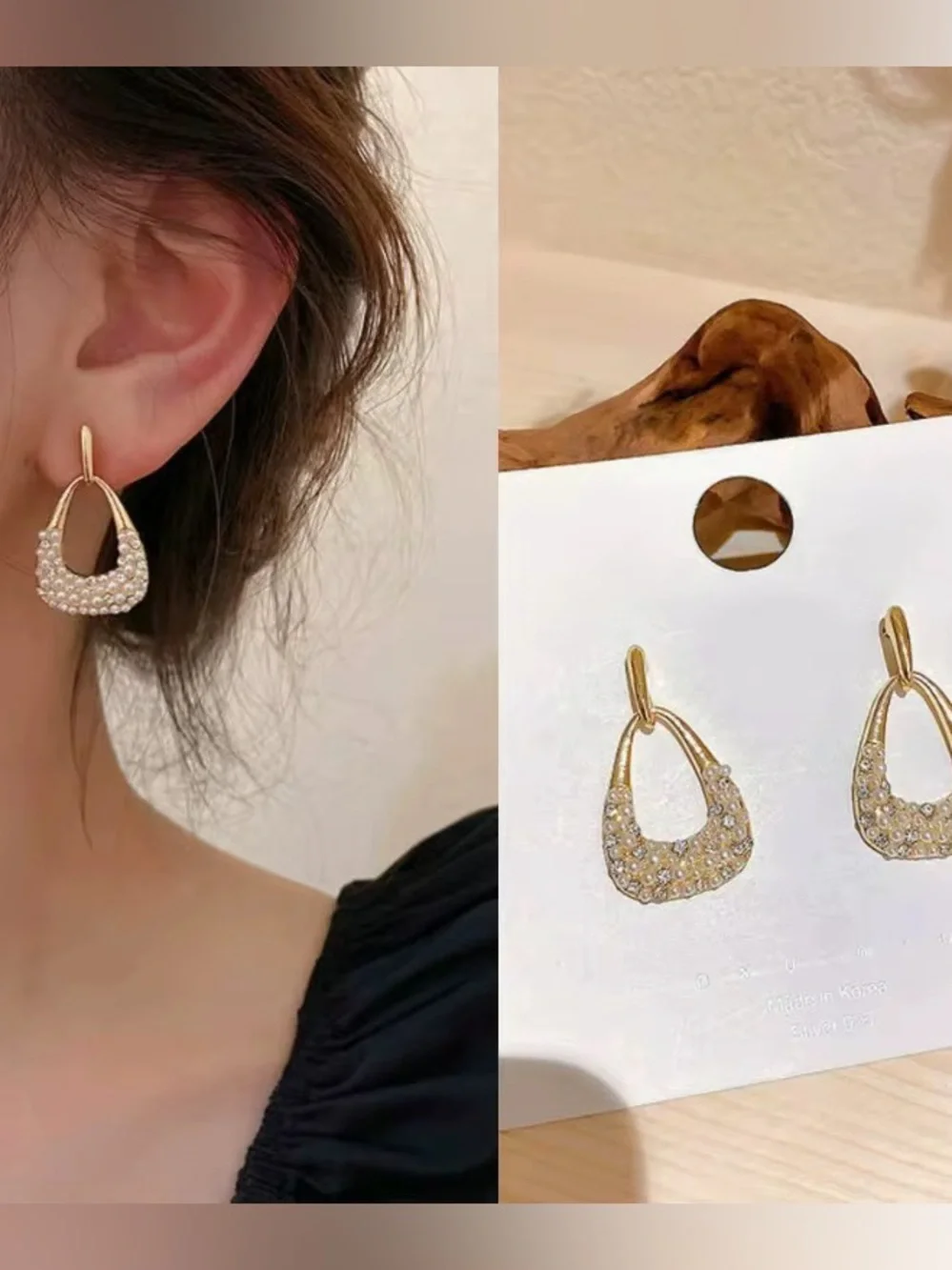 *** Exquisite Gold Pearl Cluster Drop Earrings - Cream Pearlescent